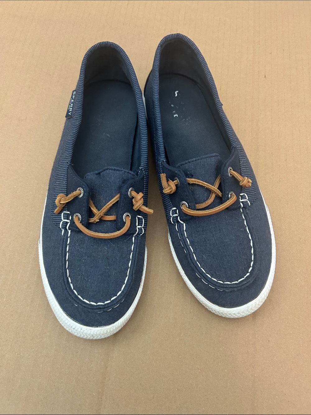 Sperry Navy Canvas Boat Shoes with Tan Laces